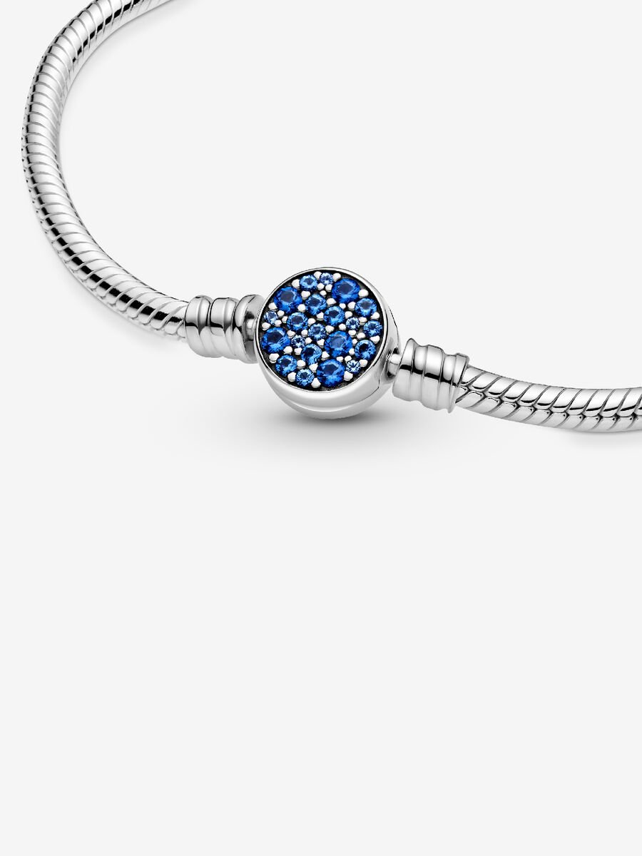 Sparkling Blue Disc Clasp Snake Chain Bracelet