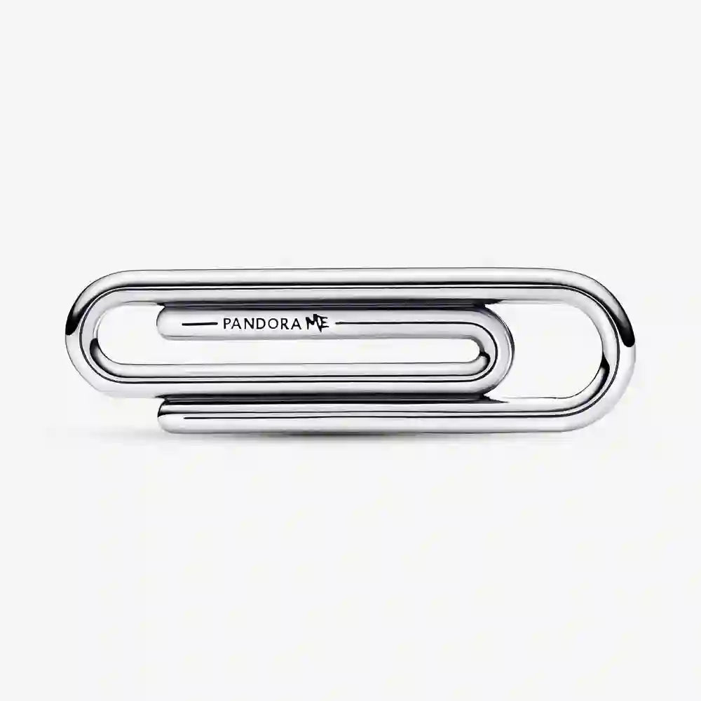 Paper clip sterling silver link with clear cubic zirconia