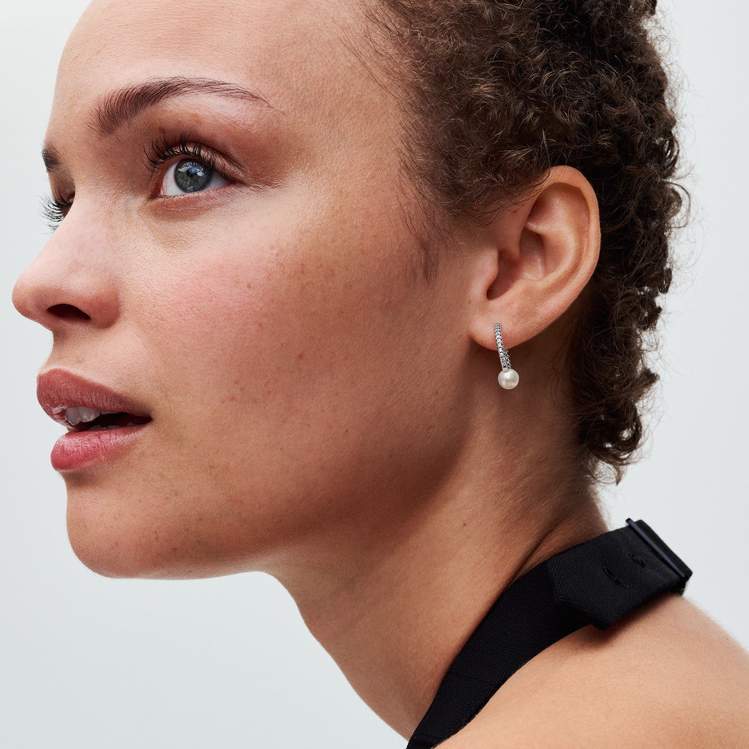 Treated Freshwater Cultured Pearl & Pavé Hoop Earrings