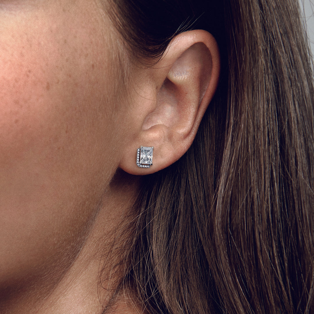 Rectangular Sparkling Halo Stud Earrings
