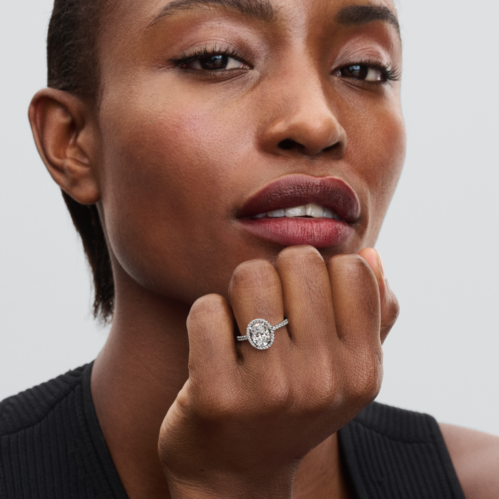 Oval Sparkling Halo Statement Ring