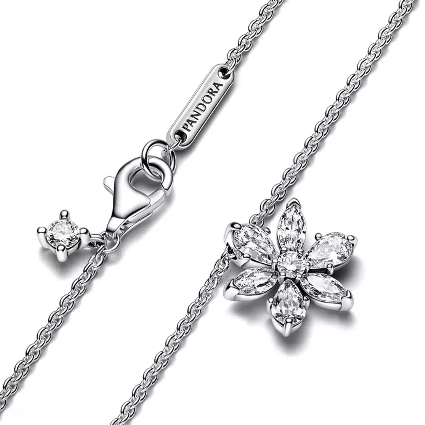 Herbarium cluster sterling silver collier with clear cubic zirconia