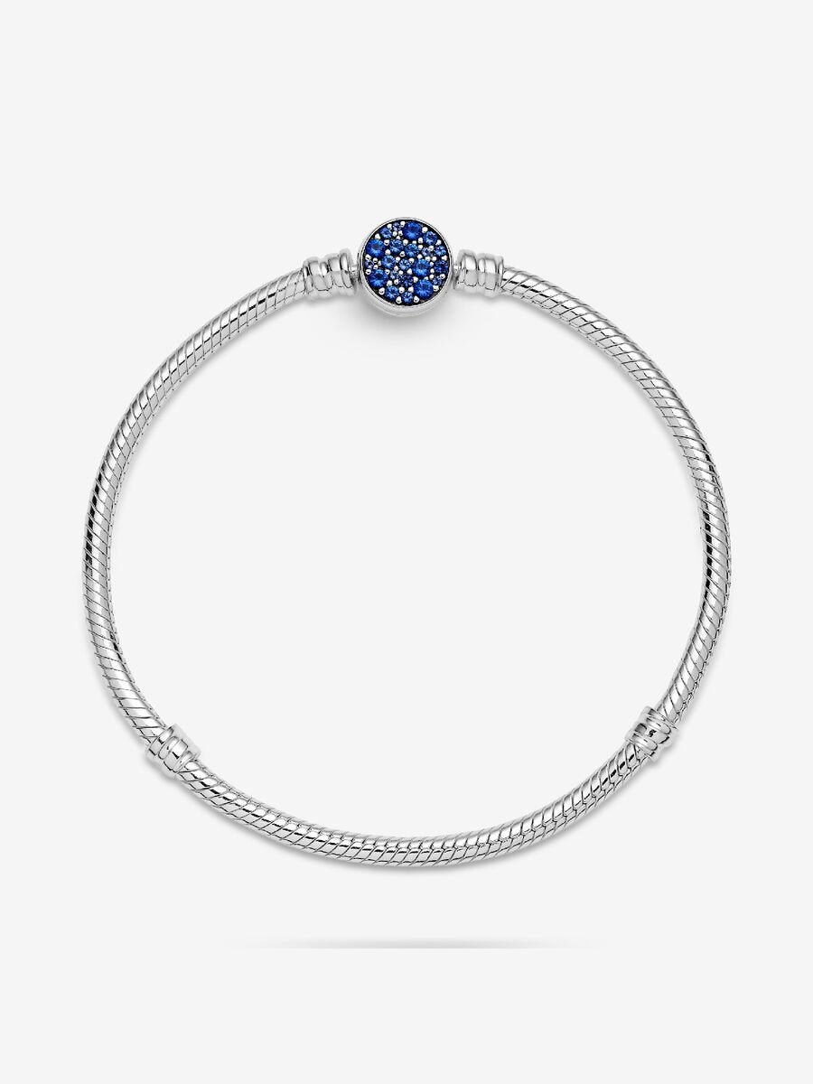 Sparkling Blue Disc Clasp Snake Chain Bracelet