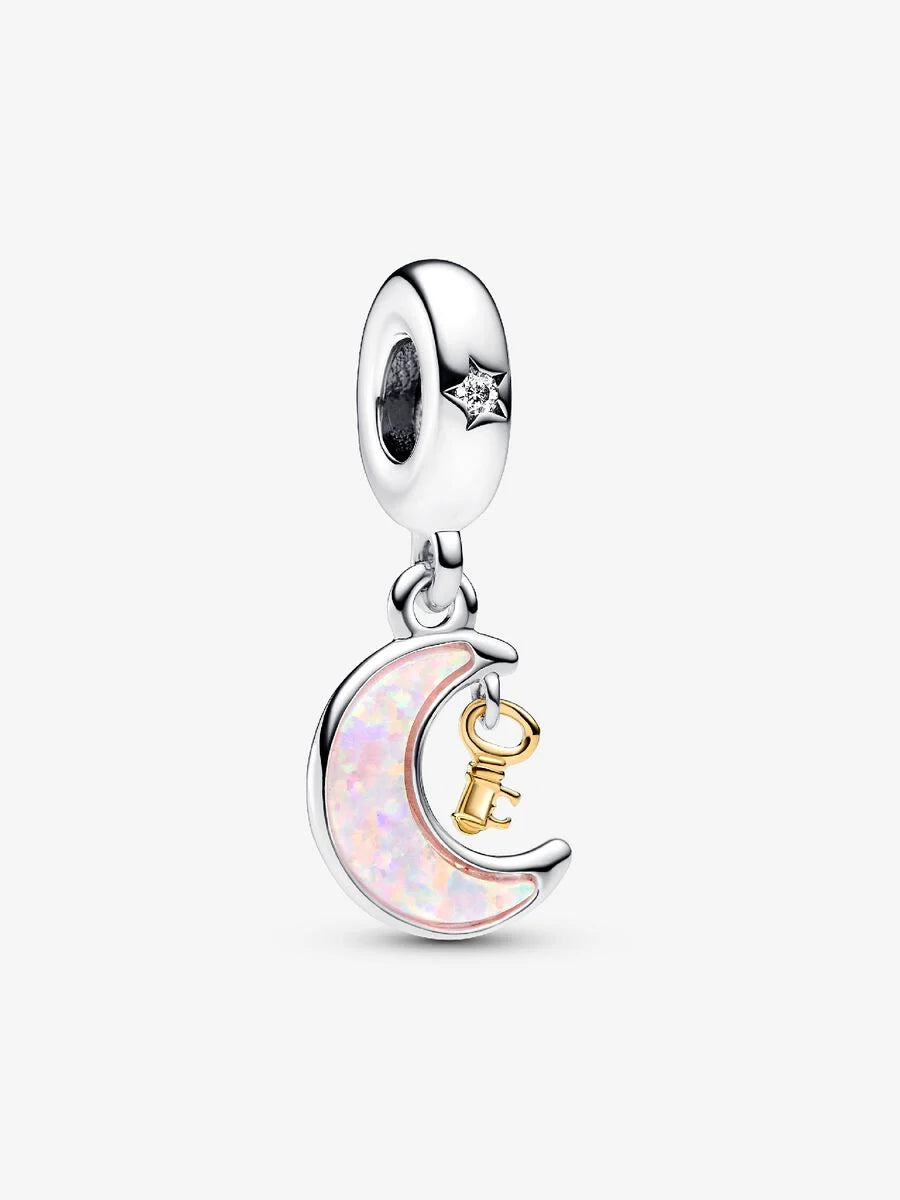 Two-tone Key & Moon Dangle Charm