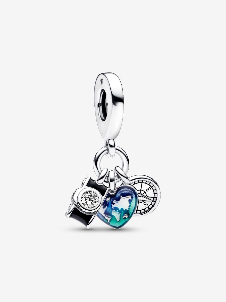 Camera, Heart & Compass Triple Dangle Charm
