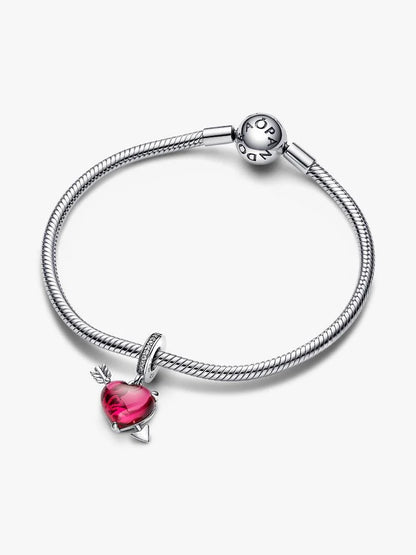 Red Heart & Arrow Murano Glass Dangle Charm