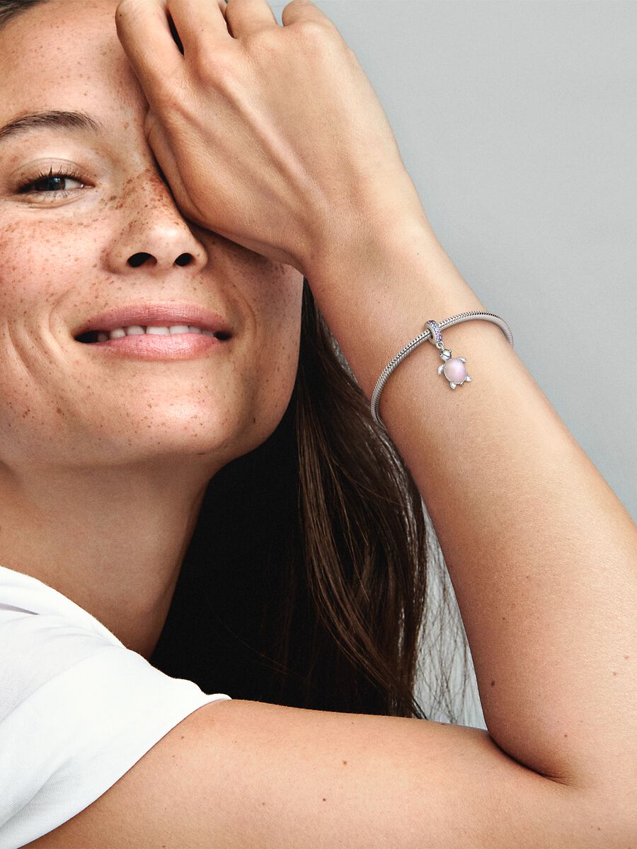 Murano Glass Pink Sea Turtle Dangle Charm