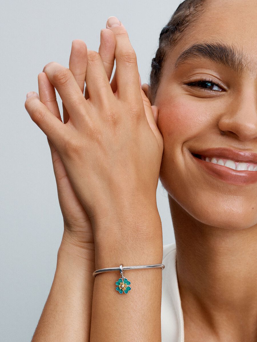 Spinnable Four Leaf Clover Lab-Grown Diamond Dangle Charm