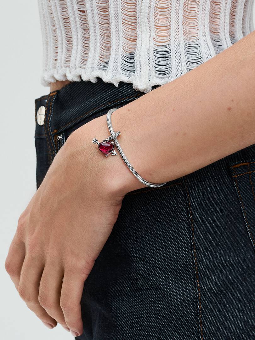 Red Heart & Arrow Murano Glass Dangle Charm