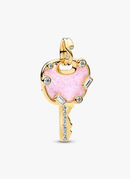 Opalescent Pink Love Key Large Dangle Charm