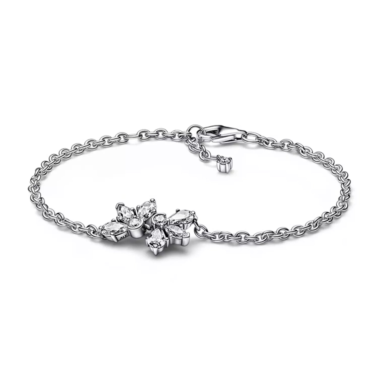 Herbarium cluster sterling silver bracelet with clear cubic zirconia