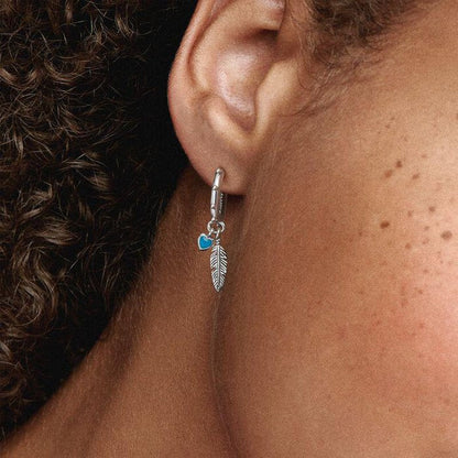 Earrings Hoop earrings Feather and turquoise hearts