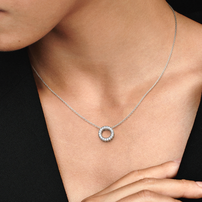 PANDORA logo reversible silver collier with clear cubic zirconia
