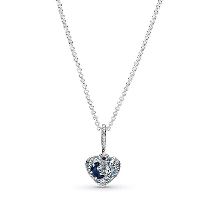 Heart sterling silver necklace with skylight blue, icy blue crystal and clear cubic zirconia