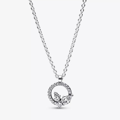 Herbarium cluster sterling silver collier with clear cubic zirconia