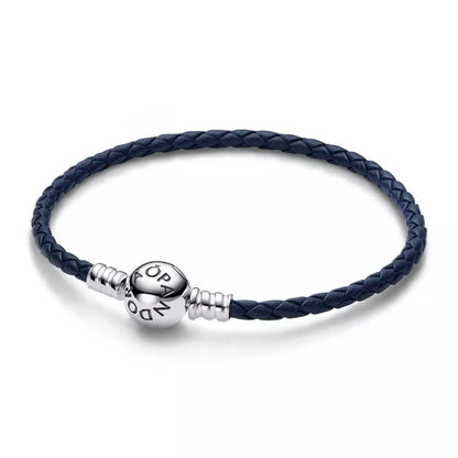 Blue leather bracelet
