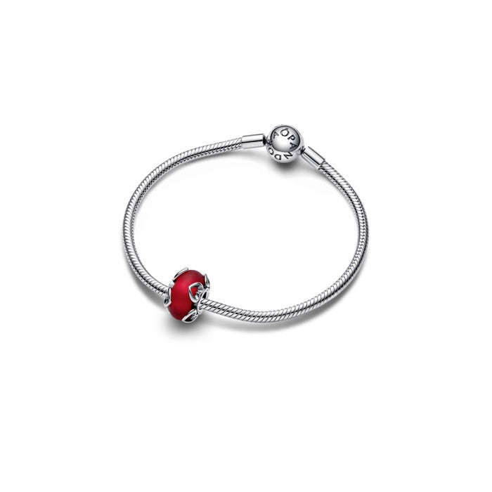 Frosted Red Murano Glass & Hearts Charm