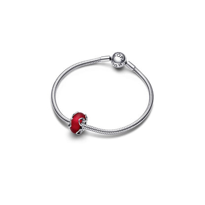 Frosted Red Murano Glass & Hearts Charm