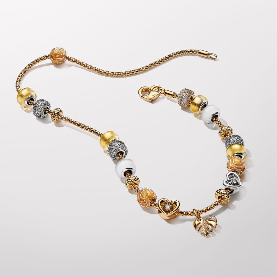 Pandora Charm Mini Murano Glass Gold Leaf