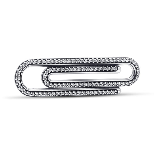 Paper clip sterling silver link with clear cubic zirconia