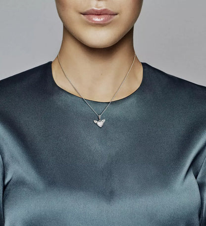 Heart and wings sterling silver pendant with clear cubic zirconia and necklace