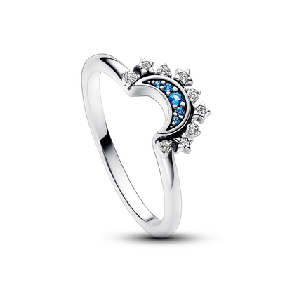 Celestial Blue Sparkling Moon Ring