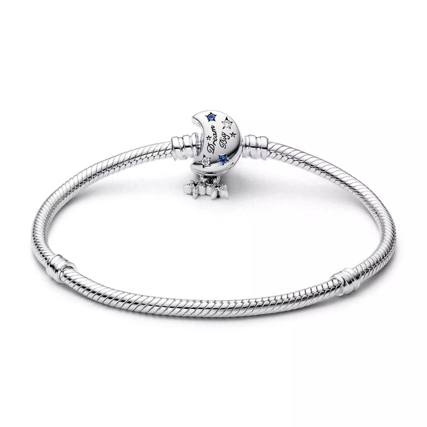 Snake chain bracelet with moon clasp with stellar blue crystal