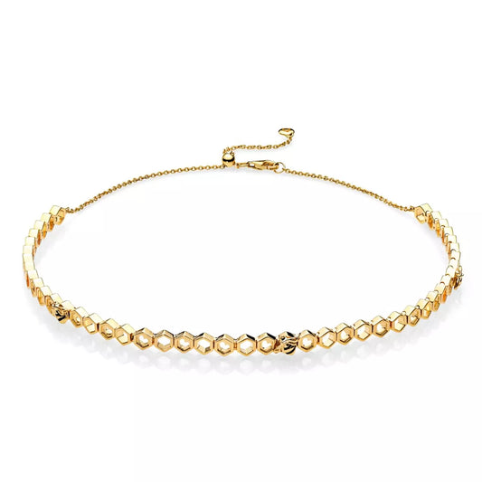 Bee and honeycomb PANDORA Shine choker with black enamel