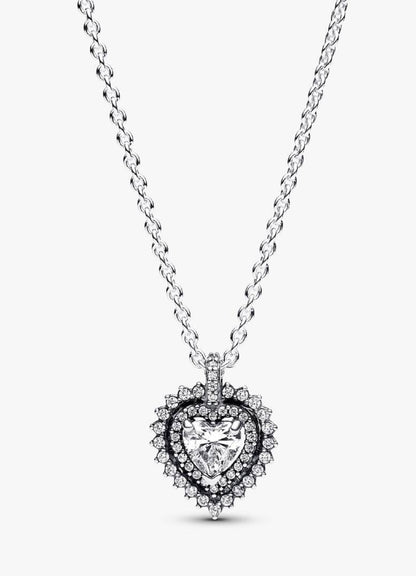 Sparkling Heart Halo Pendant Necklace