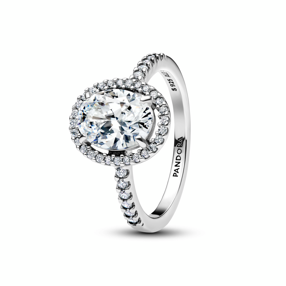 Oval Sparkling Halo Statement Ring