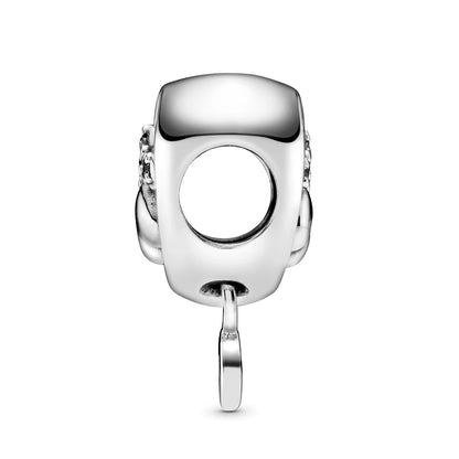 Paw heart sterling silver charm with clear cubic zirconia
