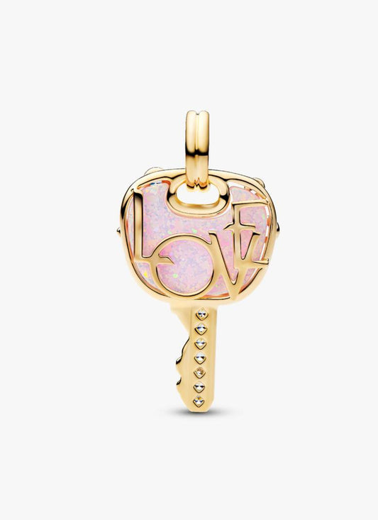 Opalescent Pink Love Key Large Dangle Charm