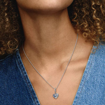 Heart sterling silver necklace with skylight blue, icy blue crystal and clear cubic zirconia