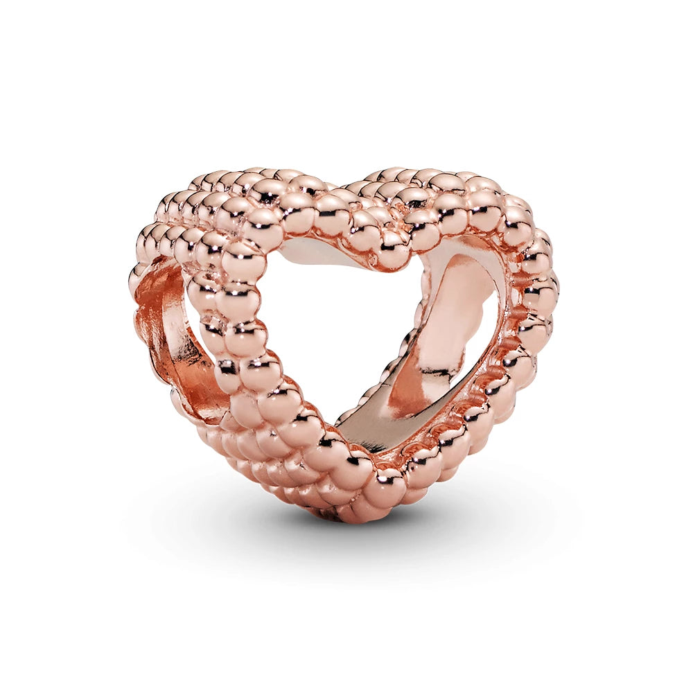 Beaded heart 14k rose gold-plated charm