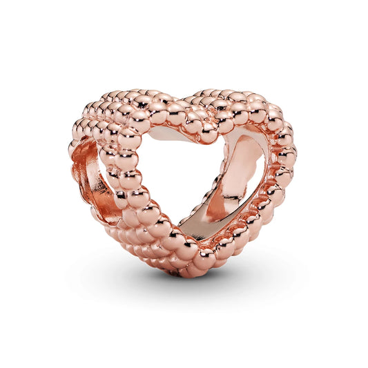 Beaded heart 14k rose gold-plated charm