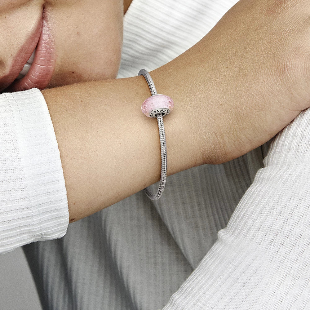 silver bead Pink Sparkling Glass