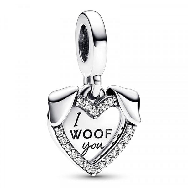 Double Heart and Dog Pendant Charm