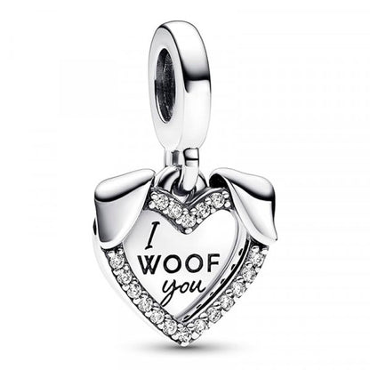 Double Heart and Dog Pendant Charm