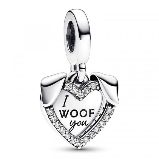 Double Heart and Dog Pendant Charm