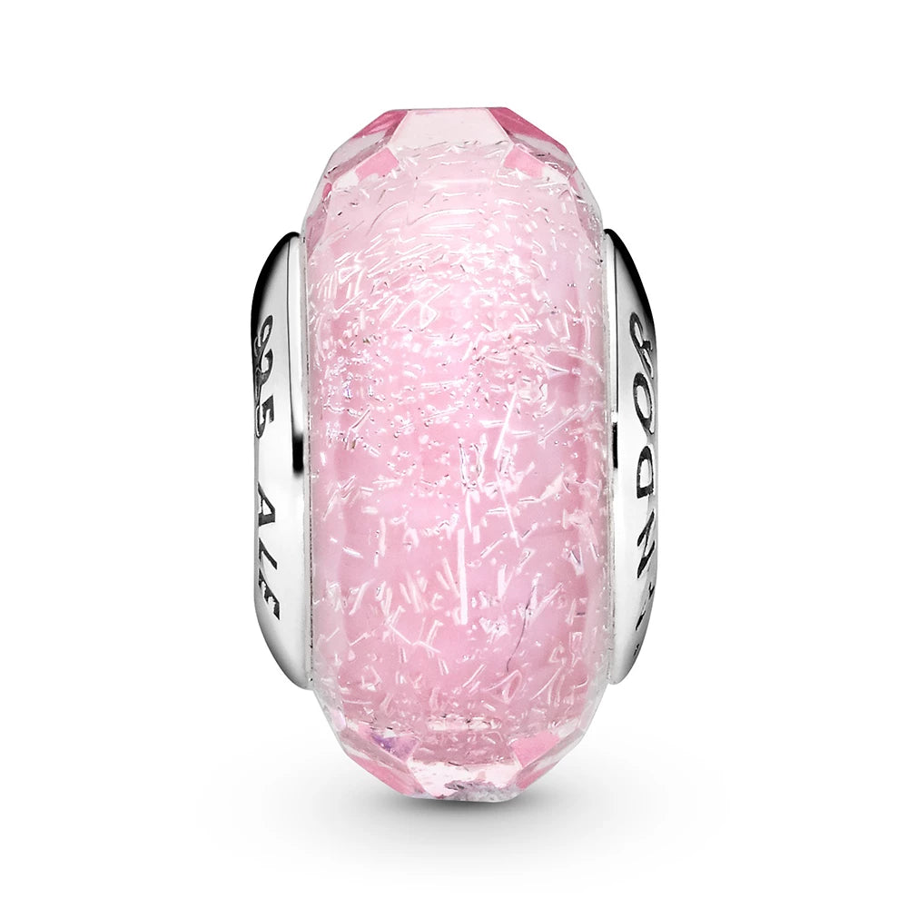 silver bead Pink Sparkling Glass