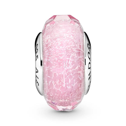 silver bead Pink Sparkling Glass