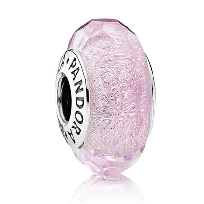 silver bead Pink Sparkling Glass