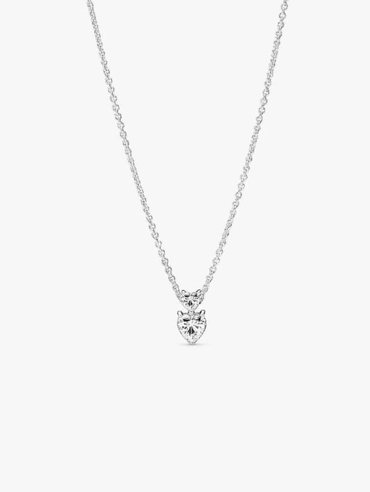 Double Heart Pendant Sparkling Collier Necklace