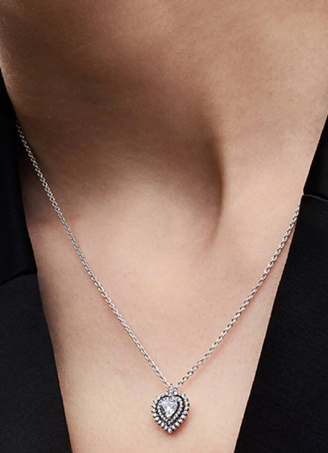 Sparkling Heart Halo Pendant Necklace