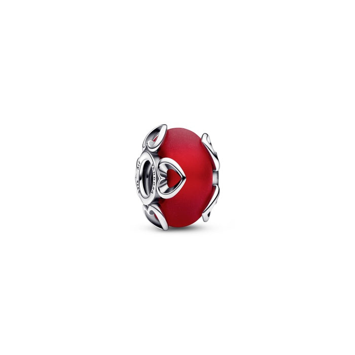 Frosted Red Murano Glass & Hearts Charm