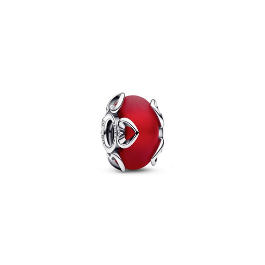 Frosted Red Murano Glass & Hearts Charm