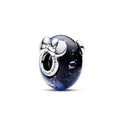 792958C01Disney Mickey Mouse & Minnie Mouse Blue Murano Glass Charm