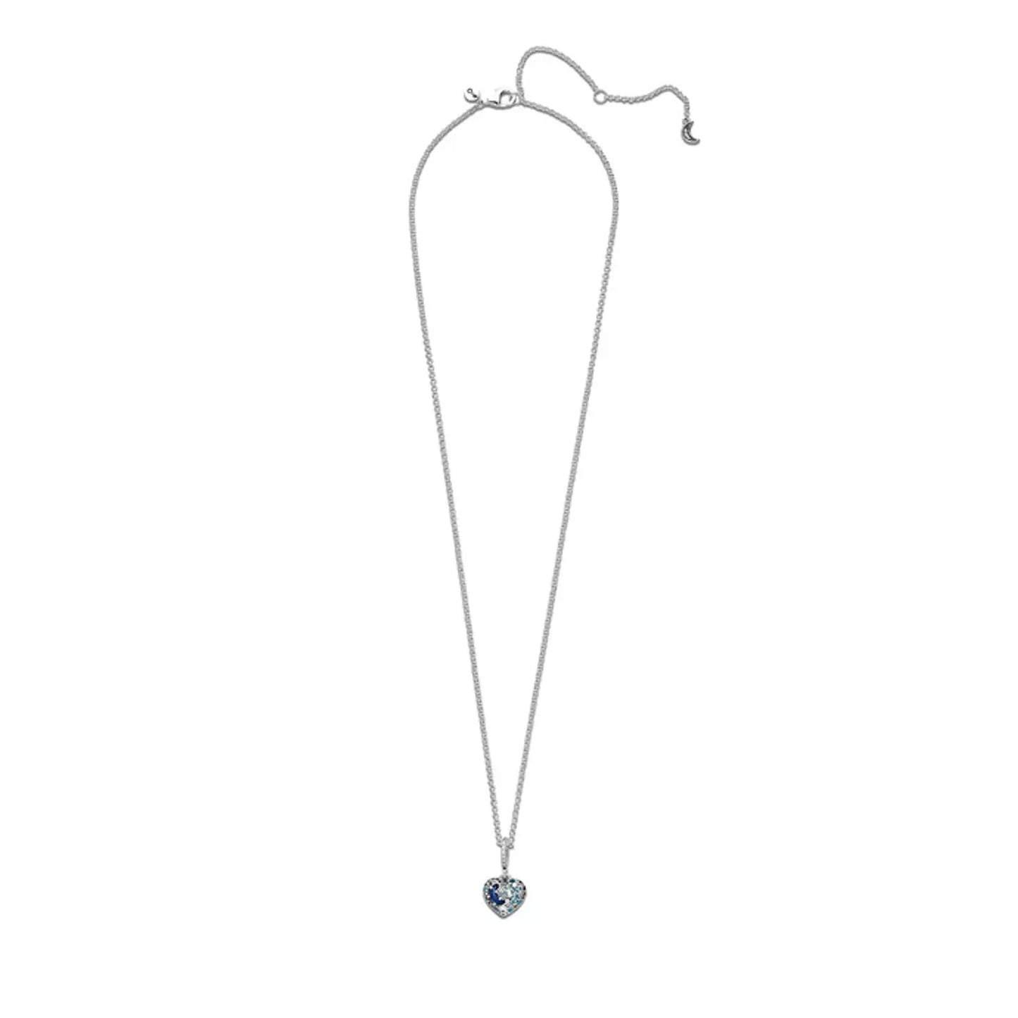 Heart sterling silver necklace with skylight blue, icy blue crystal and clear cubic zirconia