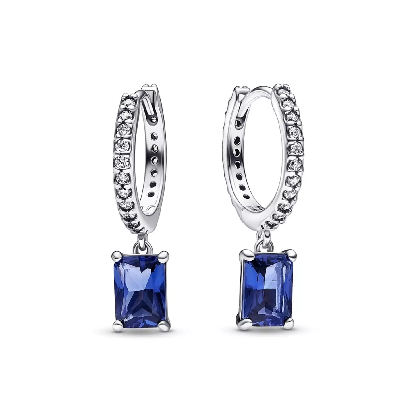 Sterling silver hoop earrings with clear cubic zirconia.