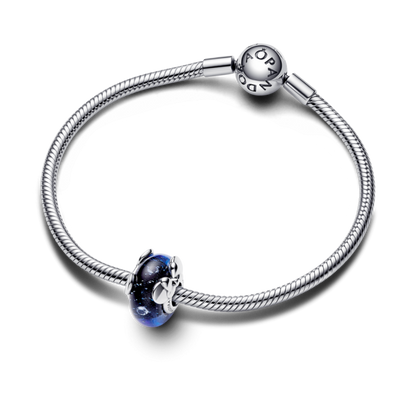 792958C01Disney Mickey Mouse & Minnie Mouse Blue Murano Glass Charm